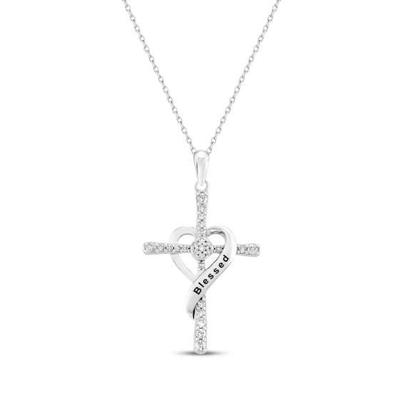 Diamond Cross Necklace 1/5 ct tw Sterling Silver 18"