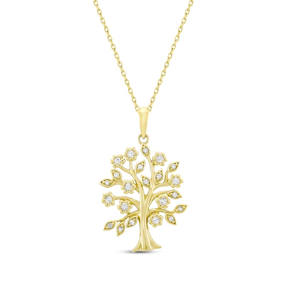 Diamond Family Tree Necklace 1/6 ct tw 10K Yellow Gold 18"