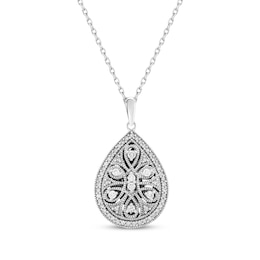 Diamond Teardrop Locket 1/3 ct tw 10K White Gold 18"