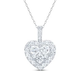 Multi-Diamond Heart-Shaped Necklace 1 ct tw 10K White Gold 18"