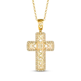 Le Vian Diamond Filigree Box Cross Necklace 3/8 ct tw 14K Honey Gold 19"