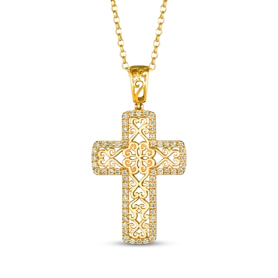 Le Vian Diamond Filigree Box Cross Necklace 3/8 ct tw 14K Honey Gold 19"