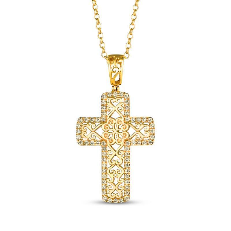 Main Image 1 of Le Vian Diamond Filigree Box Cross Necklace 3/8 ct tw 14K Honey Gold 19&quot;