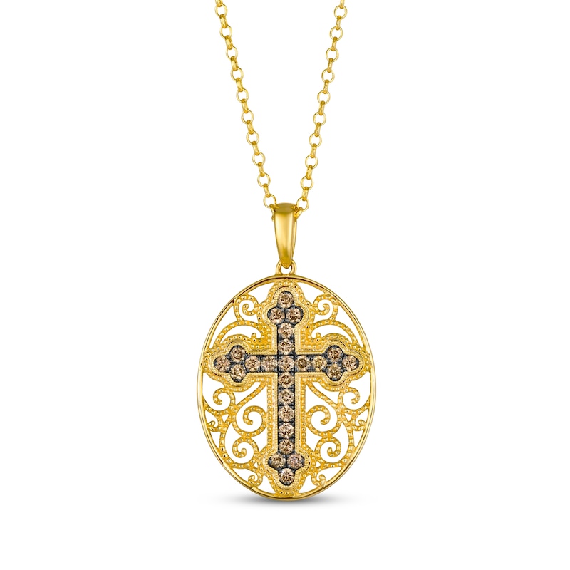 Main Image 1 of Le Vian Diamond Filigree Oval Medallion Cross Necklace 1/2 ct tw 14K Honey Gold 19&quot;