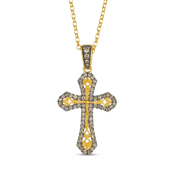 Le Vian Diamond Filigree Cross Necklace 1/2 ct tw 14K Honey Gold 19"