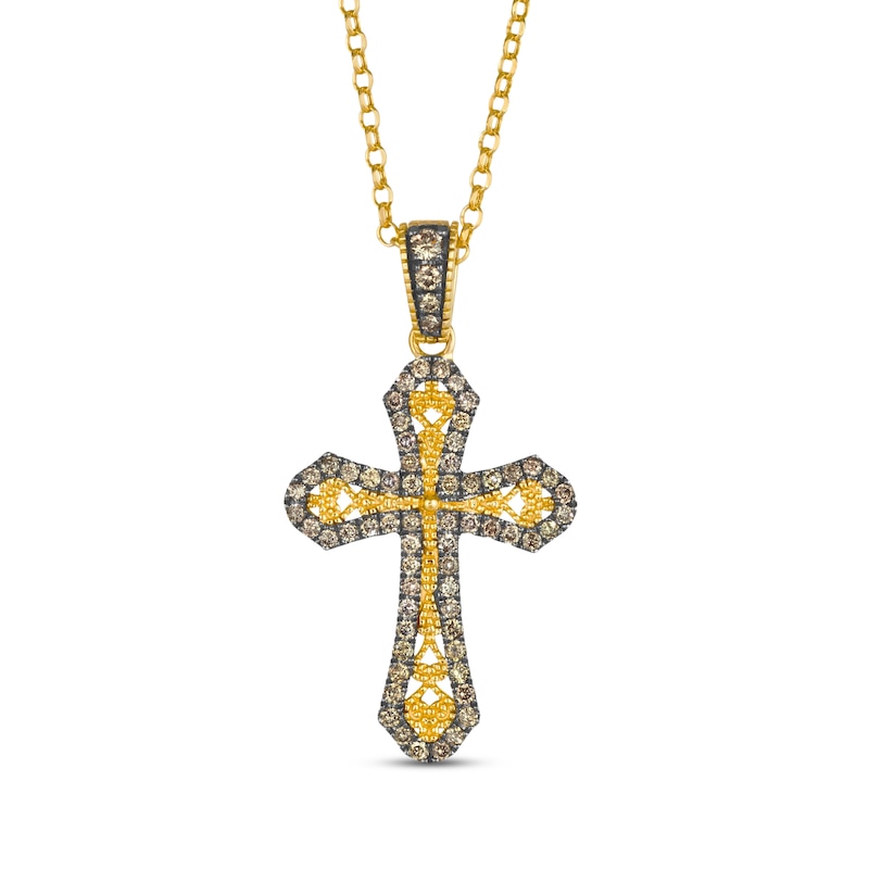 Main Image 1 of Le Vian Diamond Filigree Cross Necklace 1/2 ct tw 14K Honey Gold 19&quot;