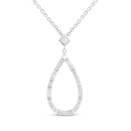 Baguette & Round-Cut Diamond Open Teardrop Necklace 1/2 ct tw 10K White Gold 18"