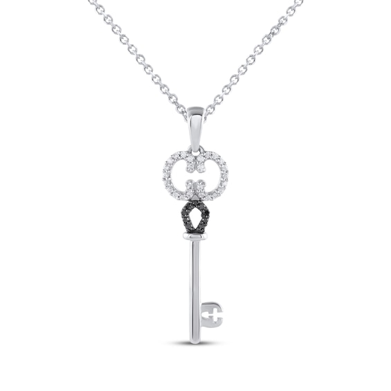 Black & White Diamond Key Necklace 1/6 ct tw Sterling Silver 18"