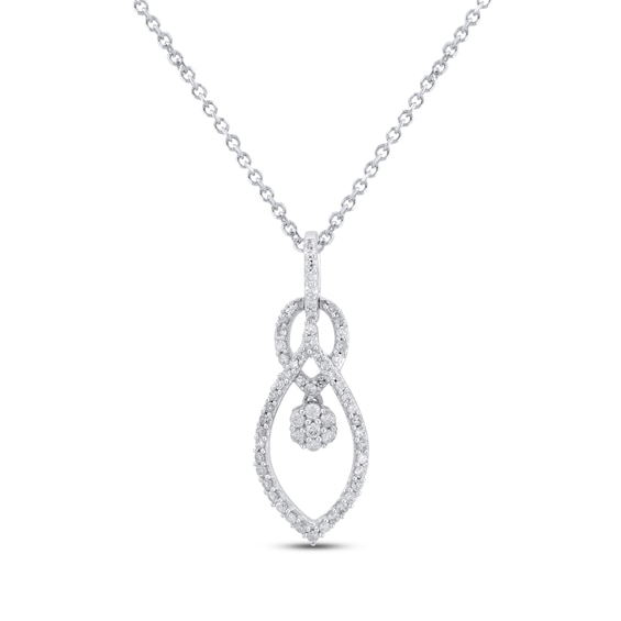 Diamond Dangle Cluster Necklace 1/3 ct tw 10K White Gold 18"