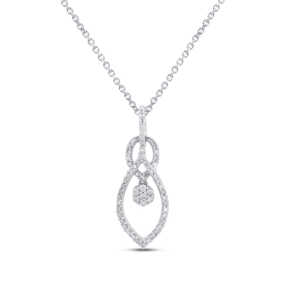 Diamond Dangle Cluster Necklace 1/3 ct tw 10K White Gold 18"