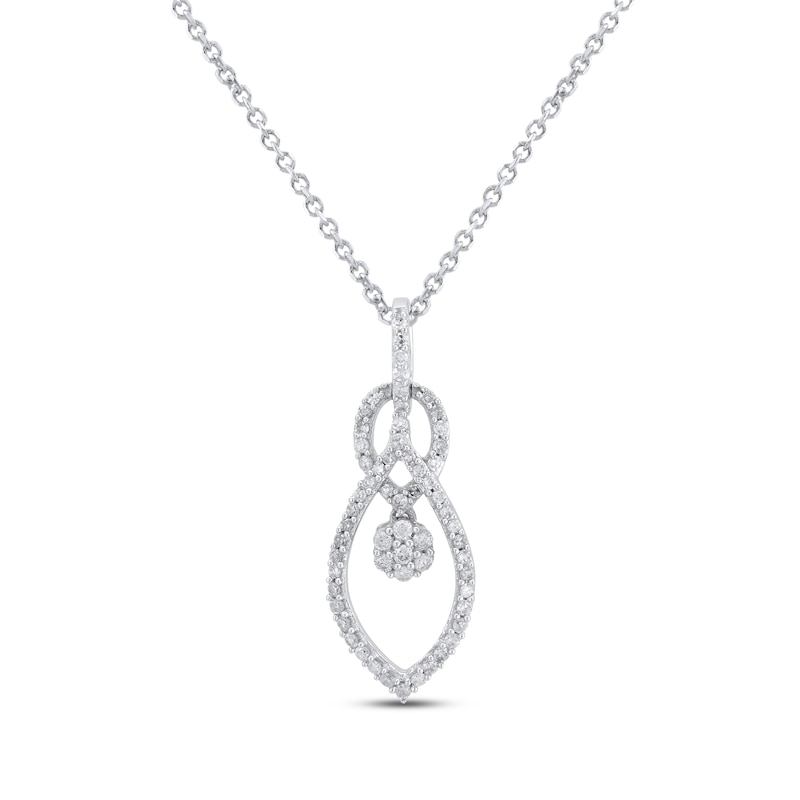 Diamond Dangle Cluster Necklace 1/3 ct tw 10K White Gold 18