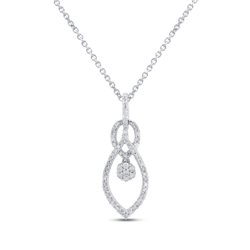 Main Image 1 of Diamond Dangle Cluster Necklace 1/3 ct tw 10K White Gold 18&quot;