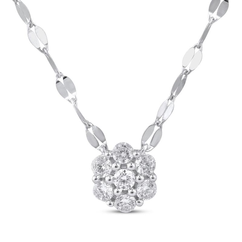 Main Image 1 of Multi-Diamond Flower Forzatina Chain Necklace 1/4 ct tw 10K White Gold 18&quot;