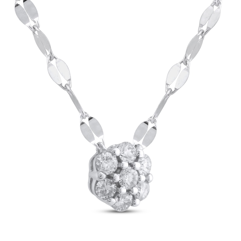 Main Image 2 of Multi-Diamond Flower Forzatina Chain Necklace 1/4 ct tw 10K White Gold 18&quot;