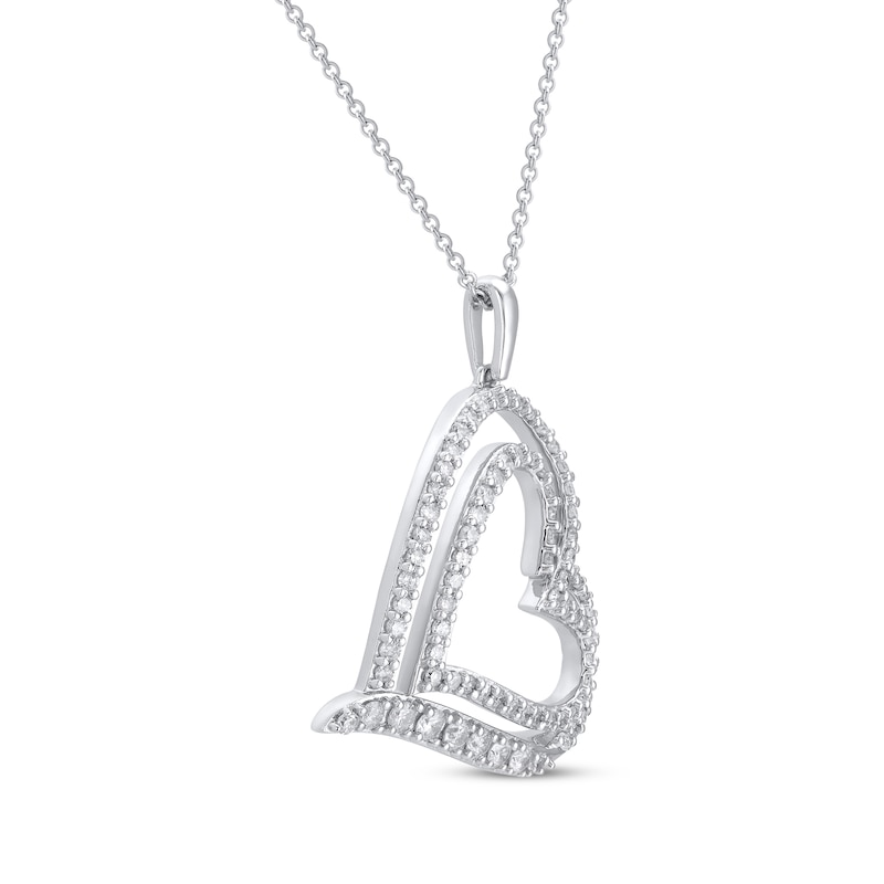 Main Image 2 of Diamond Double Tilted Heart Necklace 3/4 ct tw 10K White Gold 18&quot;