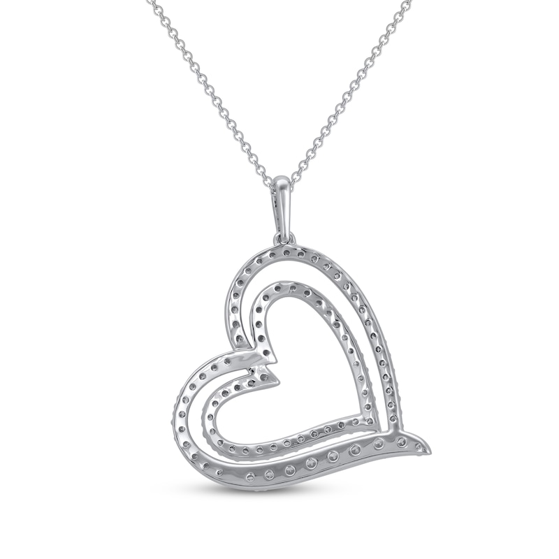 Main Image 3 of Diamond Double Tilted Heart Necklace 3/4 ct tw 10K White Gold 18&quot;