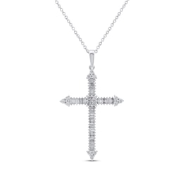 Baguette-Cut Diamond Cross Necklace 1/2 ct tw 10K White Gold 18"