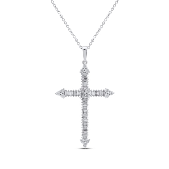 Baguette-Cut Diamond Cross Necklace 1/2 ct tw 10K White Gold 18"