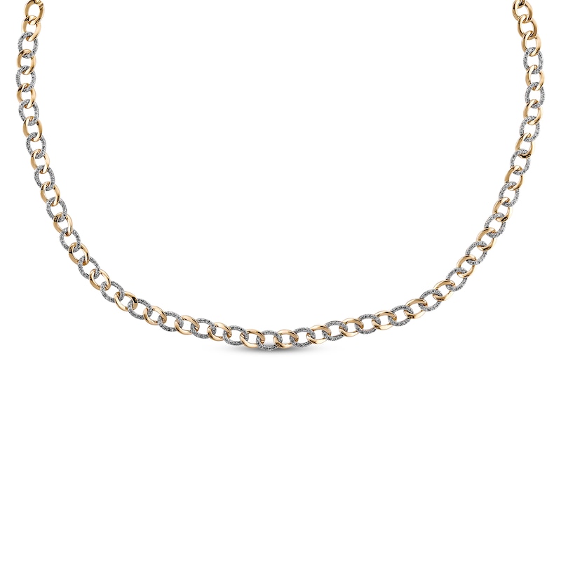 Main Image 1 of Diamond Alternating Curb Chain Necklace 1-1/2 ct tw 10K Yellow Gold 18"