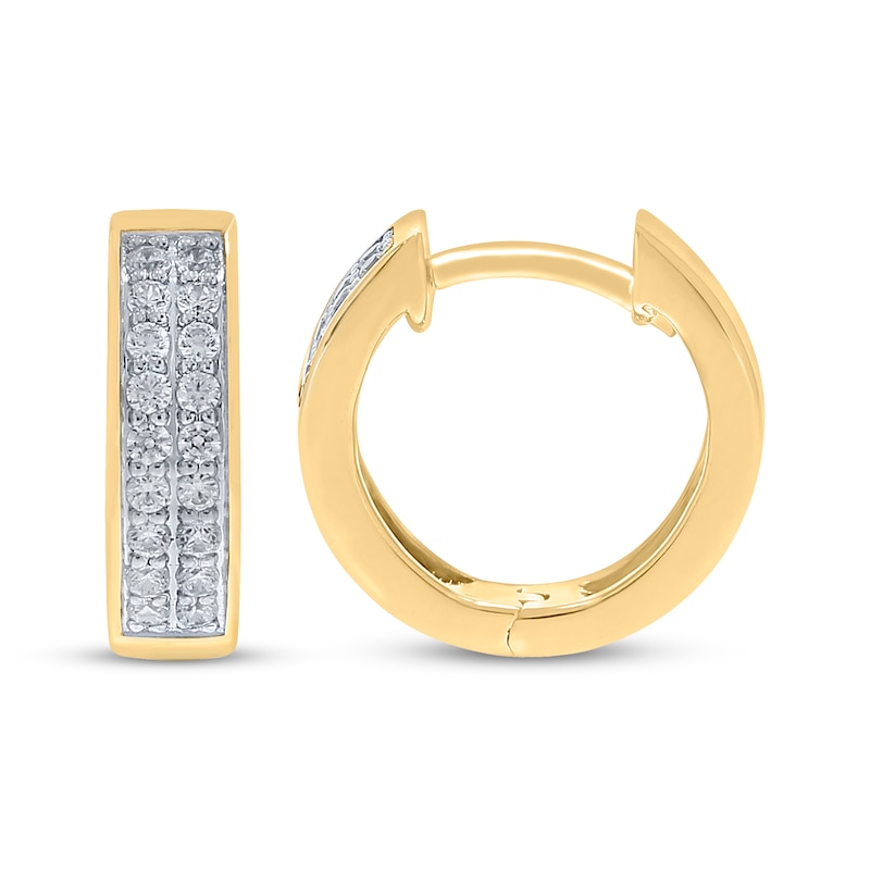 Main Image 1 of Men's Diamond Double-Row Huggie Hoop Earrings 1/3 ct tw 10K Yellow Gold