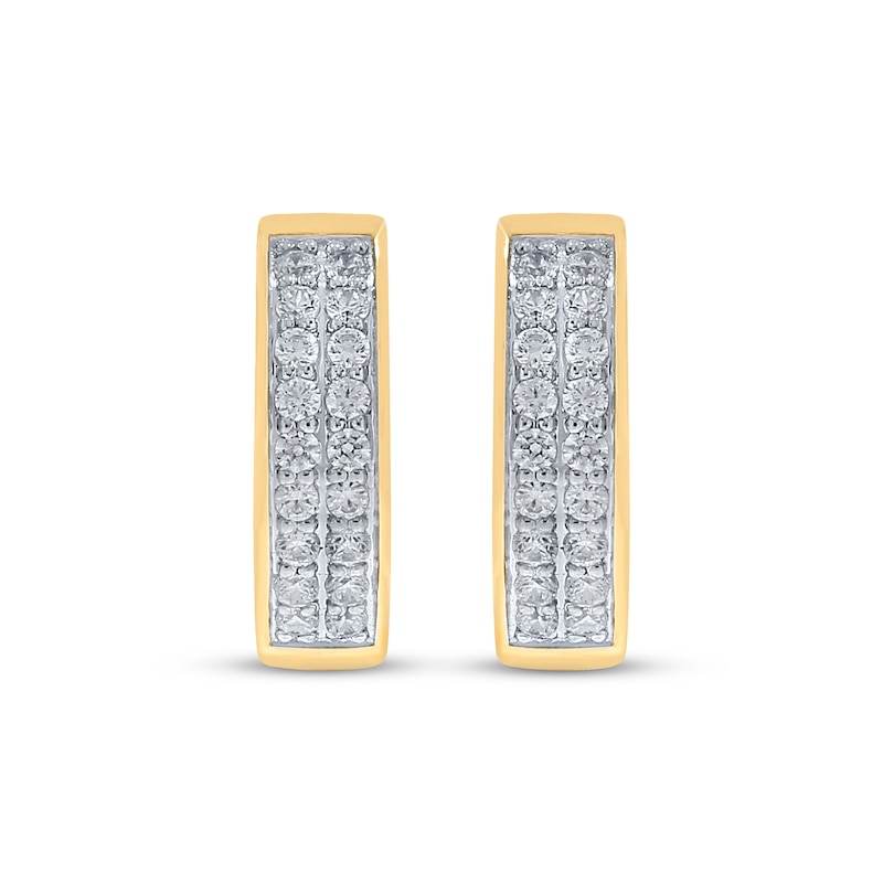 Main Image 2 of Men's Diamond Double-Row Huggie Hoop Earrings 1/3 ct tw 10K Yellow Gold