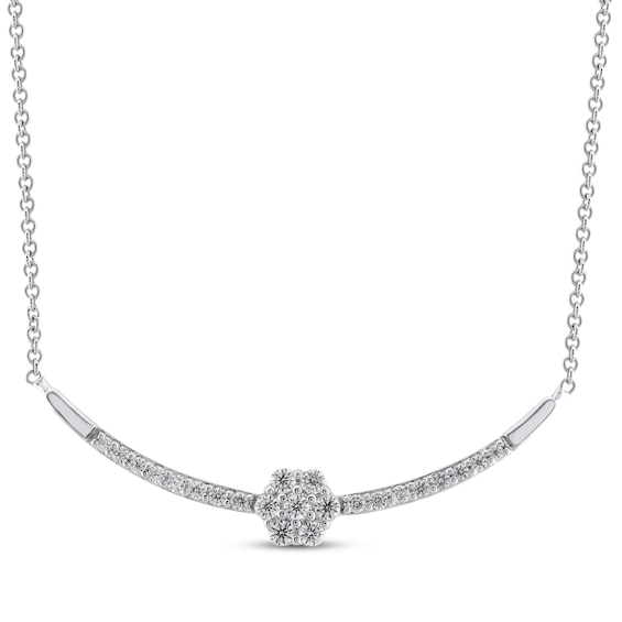 Multi-Diamond Flower Smile Necklace 1/4 ct tw 10K White Gold 18"