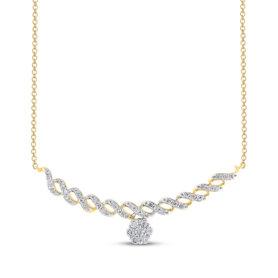 Multi-Diamond Infinity Twist Cluster Necklace 1/4 ct tw 10K Yellow Gold 18"