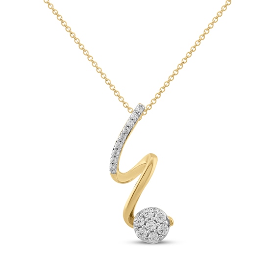 Multi-Diamond Ribbon Necklace 1/4 ct tw 10K Yellow Gold 18"