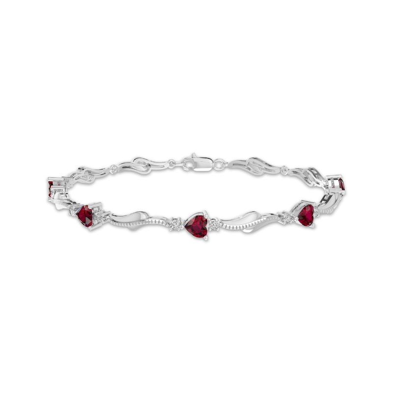 Heart-Shaped Lab-Created Ruby & White Lab-Created Sapphire Link Bracelet Sterling Silver 7.25"