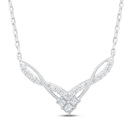 Princess-Cut Diamond Trio Chevron Twist Necklace 1/5 ct tw 10K White Gold 18"