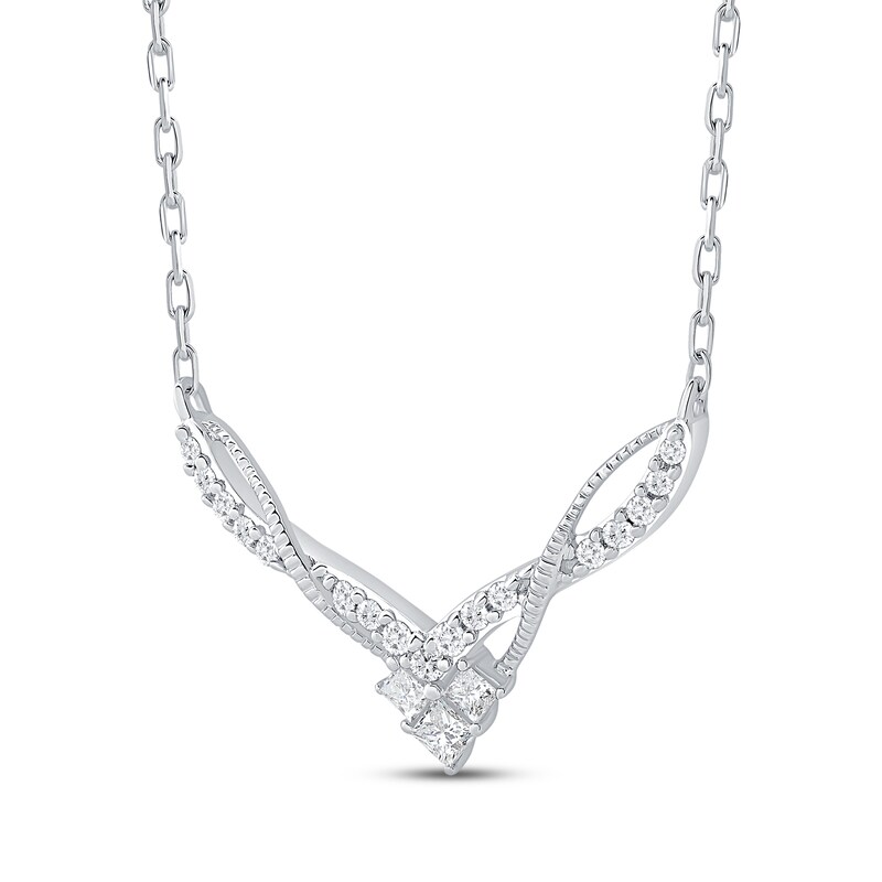 Main Image 2 of Princess-Cut Diamond Trio Chevron Twist Necklace 1/5 ct tw 10K White Gold 18&quot;