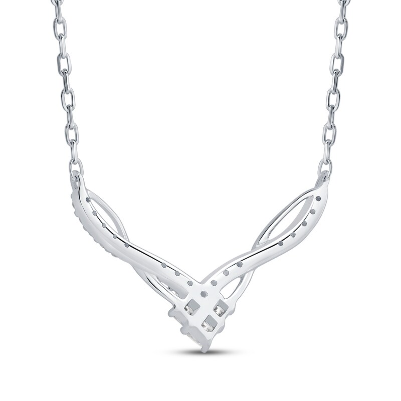 Main Image 3 of Princess-Cut Diamond Trio Chevron Twist Necklace 1/5 ct tw 10K White Gold 18&quot;
