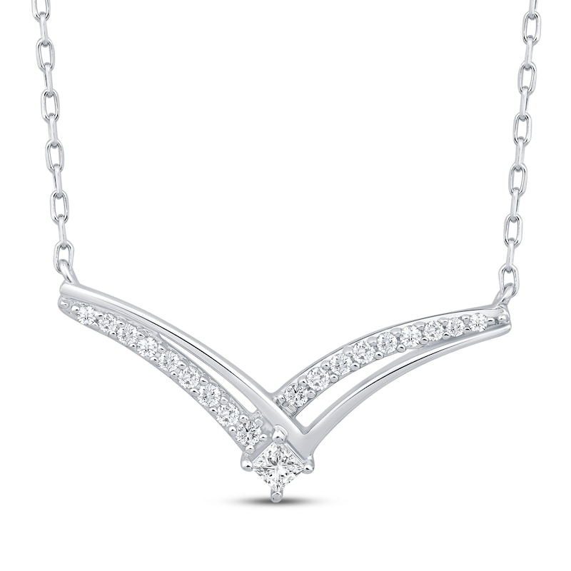 Main Image 1 of Princess-Cut Diamond Offset Chevron Necklace 1/5 ct tw 10K White Gold 18&quot;