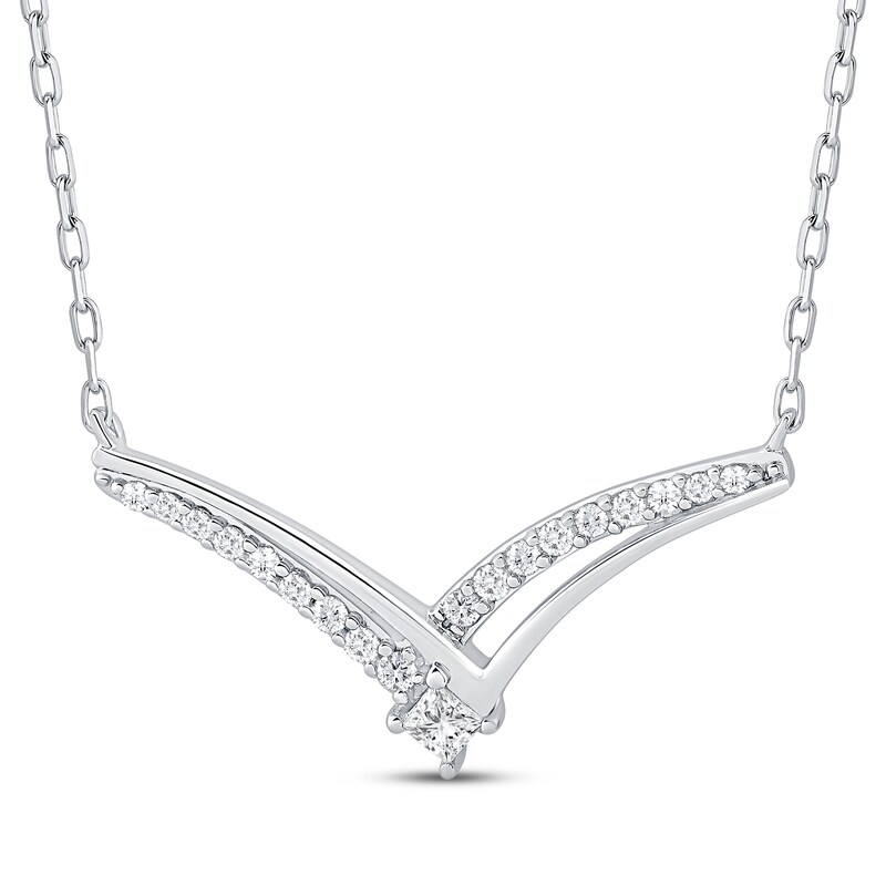 Main Image 2 of Princess-Cut Diamond Offset Chevron Necklace 1/5 ct tw 10K White Gold 18&quot;