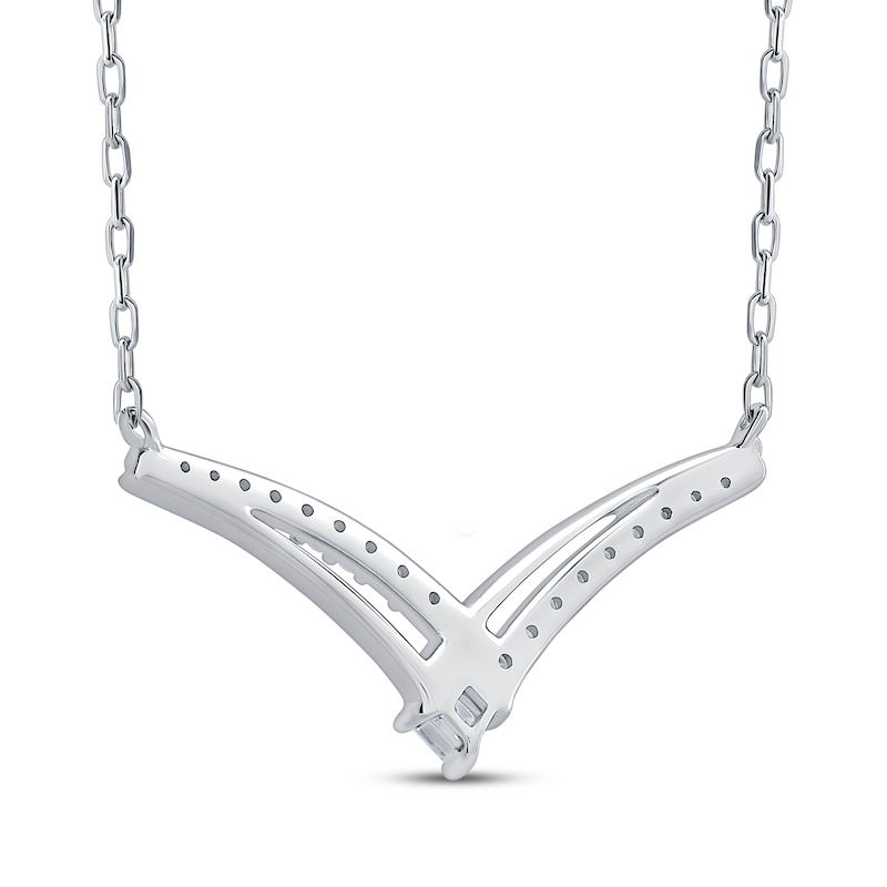 Main Image 3 of Princess-Cut Diamond Offset Chevron Necklace 1/5 ct tw 10K White Gold 18&quot;