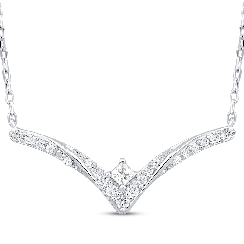 Main Image 1 of Princess-Cut Diamond Chevron Twist Necklace 1/5 ct tw 10K White Gold 18&quot;
