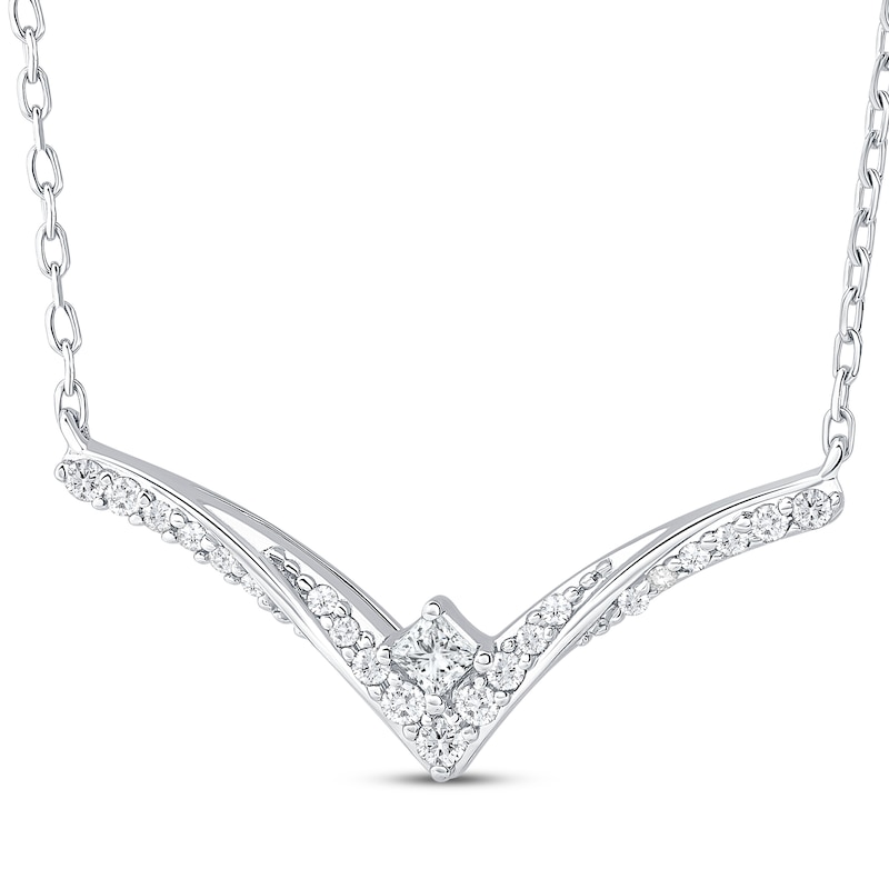 Main Image 2 of Princess-Cut Diamond Chevron Twist Necklace 1/5 ct tw 10K White Gold 18&quot;