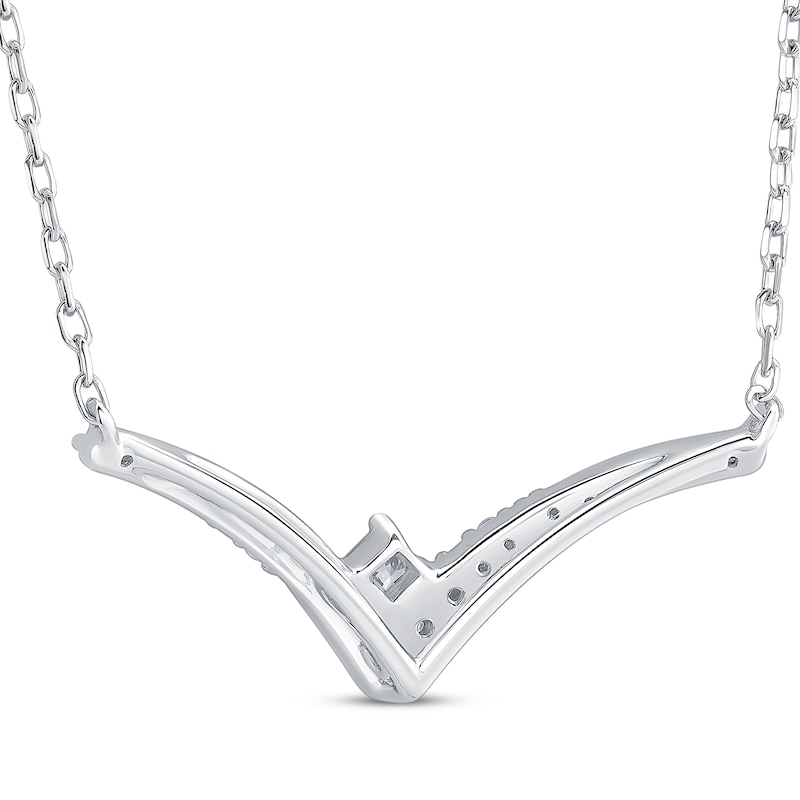 Main Image 3 of Princess-Cut Diamond Chevron Twist Necklace 1/5 ct tw 10K White Gold 18&quot;