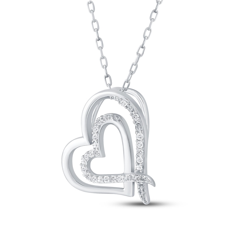 Main Image 2 of Diamond Tilted Double Heart Necklace 1/10 ct tw Sterling Silver 18&quot;