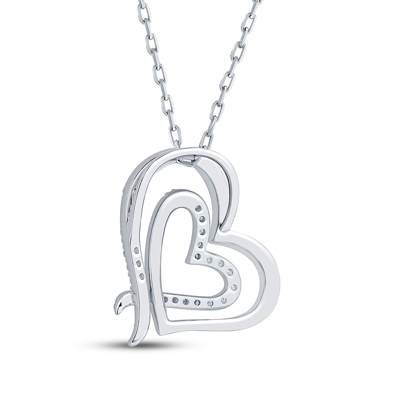 Main Image 3 of Diamond Tilted Double Heart Necklace 1/10 ct tw Sterling Silver 18&quot;