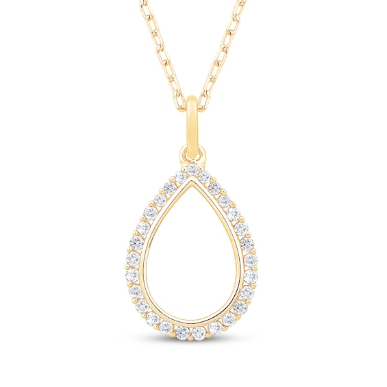 Diamond Open Teardrop Necklace 1/6 ct tw 10K Yellow Gold 18"