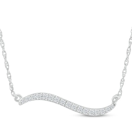 Diamond Wavy Bar Necklace 1/6 ct tw Sterling Silver 18"