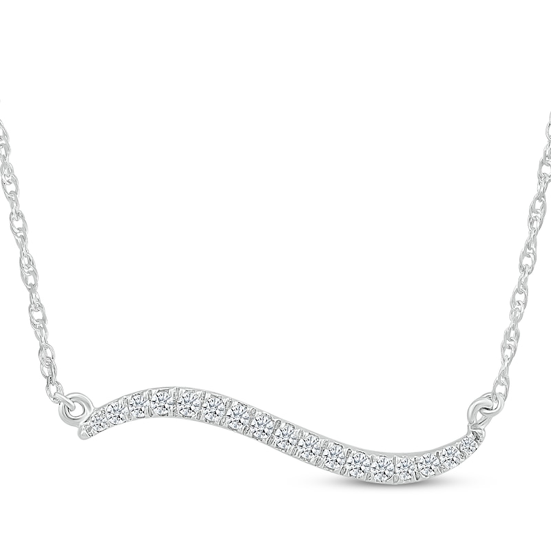 Main Image 1 of Diamond Wavy Bar Necklace 1/6 ct tw Sterling Silver 18"