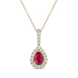 Greenland Rubies Collection Pear-Shaped Natural Ruby & Lab-Grown Diamond Necklace 1/5 ct tw 14K Yellow Gold 18"