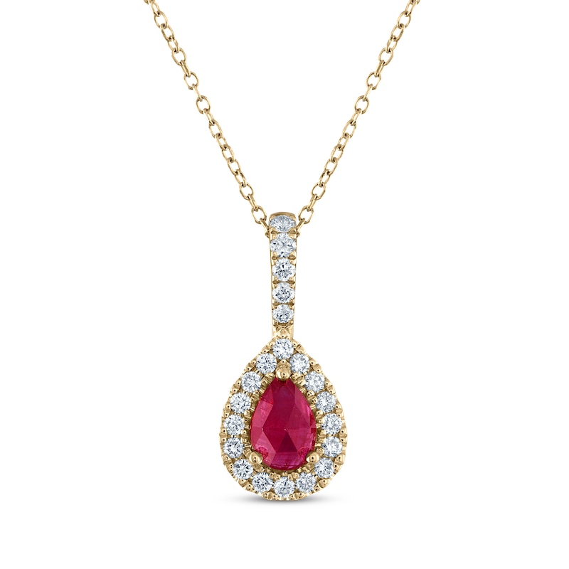 Greenland Rubies Collection Pear-Shaped Natural Ruby & Lab-Created Diamond Necklace 1/5 ct tw 14K Yellow Gold 18"