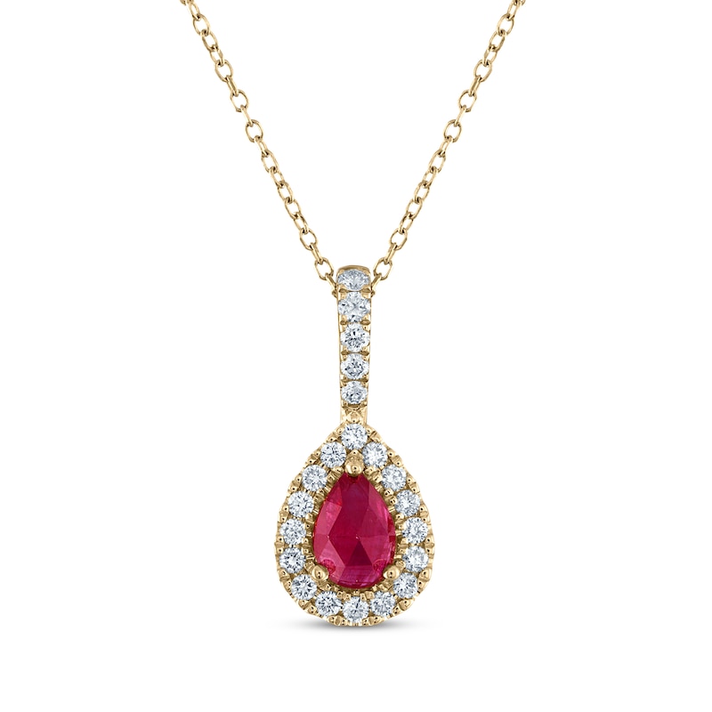 Main Image 1 of Greenland Rubies Collection Pear-Shaped Natural Ruby & Lab-Grown Diamond Necklace 1/5 ct tw 14K Yellow Gold 18&quot;