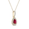 Thumbnail Image 1 of Greenland Rubies Collection Pear-Shaped Natural Ruby & Lab-Created Diamond Necklace 1/5 ct tw 14K Yellow Gold 18"