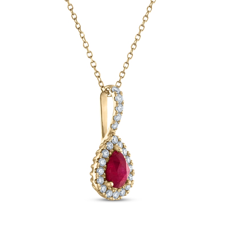 Greenland Rubies Collection Pear-Shaped Natural Ruby & Lab-Created Diamond Necklace 1/5 ct tw 14K Yellow Gold 18"