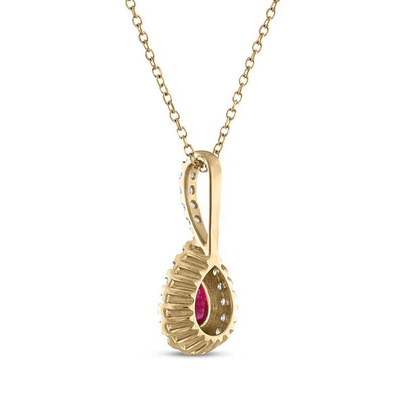 Greenland Rubies Collection Pear-Shaped Natural Ruby & Lab-Created Diamond Necklace 1/5 ct tw 14K Yellow Gold 18"