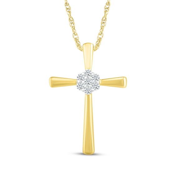 Multi-Diamond Center Cross Necklace 1/10 ct tw 10K Yellow Gold 18"